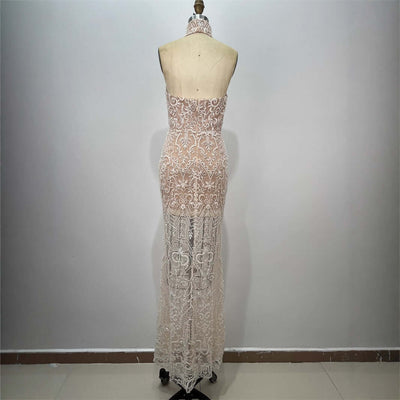 Sleeveless Sequin Fitted Long Party Dress