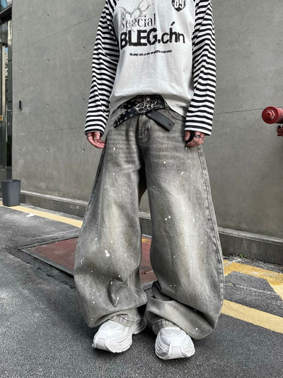 Splashing ink to wash jeans for men and women in spring