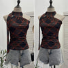 Ribbon top hanging neck plaid camisole vest for women