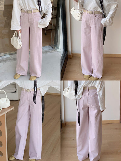Tailored Denim Pants Women Design High Waist Loose Slimming Long Pants Vertical Feel Narrow Leg Wide-Leg Pants