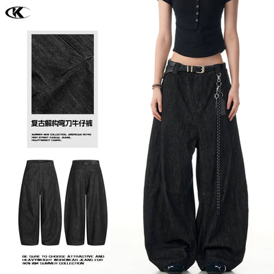 Black Tapered Jeans for Men and Women Casual Wide-Leg Long Pants