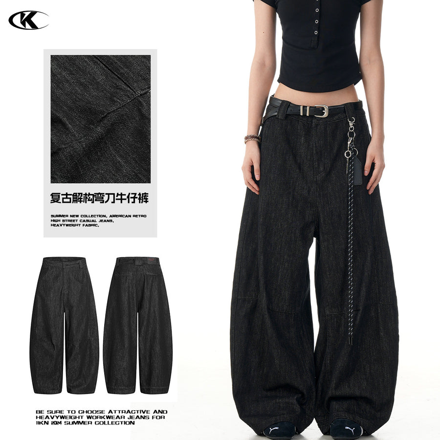 Black Tapered Jeans for Men and Women Casual Wide-Leg Long Pants