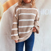 Loose striped semi high neck contrasting knit sweater pullover sweater for women