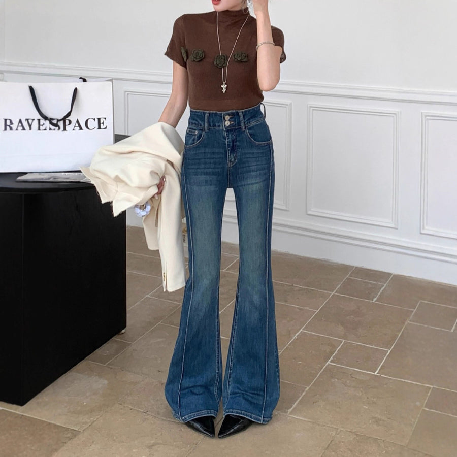 High-Waisted Flared Jeans for Women - Slimming and Retro Stretch Micro Flare Pants for Tall Ladies