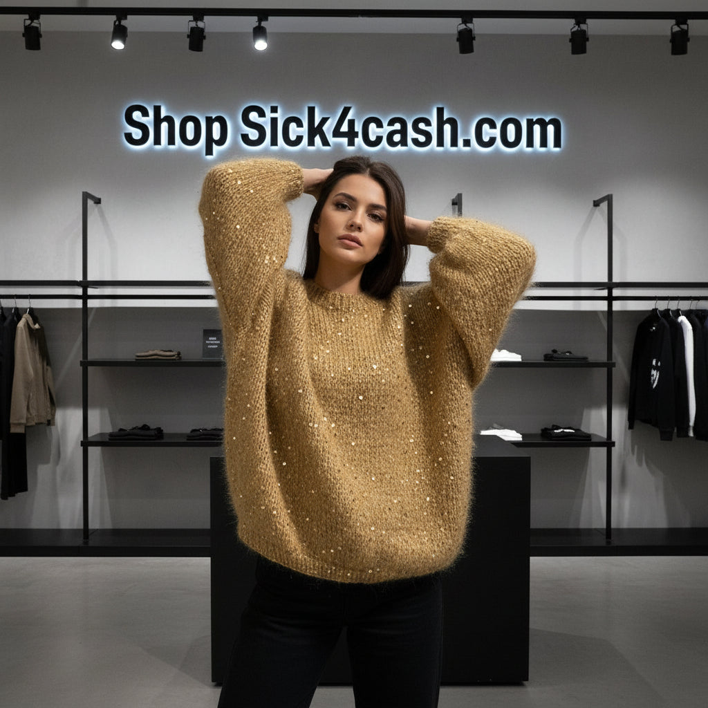 Sequined Lantern Sleeve Sweater - Premium Knit