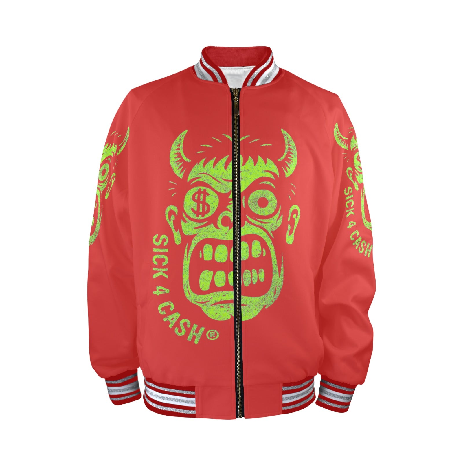 S4C CASH FACE™ Unisex Striped Trim Bomber Jacket – Halloween Edition