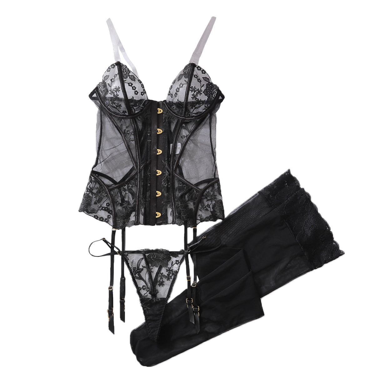 Floral Embroidered Hollow-Out Strap Set