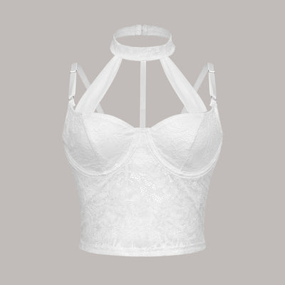 Lace hollow out spicy girl top with neck strap