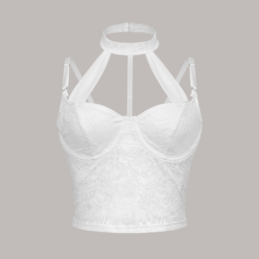 Lace hollow out spicy girl top with neck strap
