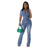 S4C European and American tight waist slim fit elastic stir fried flower washed denim jumpsuit jumpsuit flared pants
