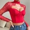 S4c Arrival Sexy  Low-Cut Top Elegant Fitted Lace Long-Sleeve Women's Dress