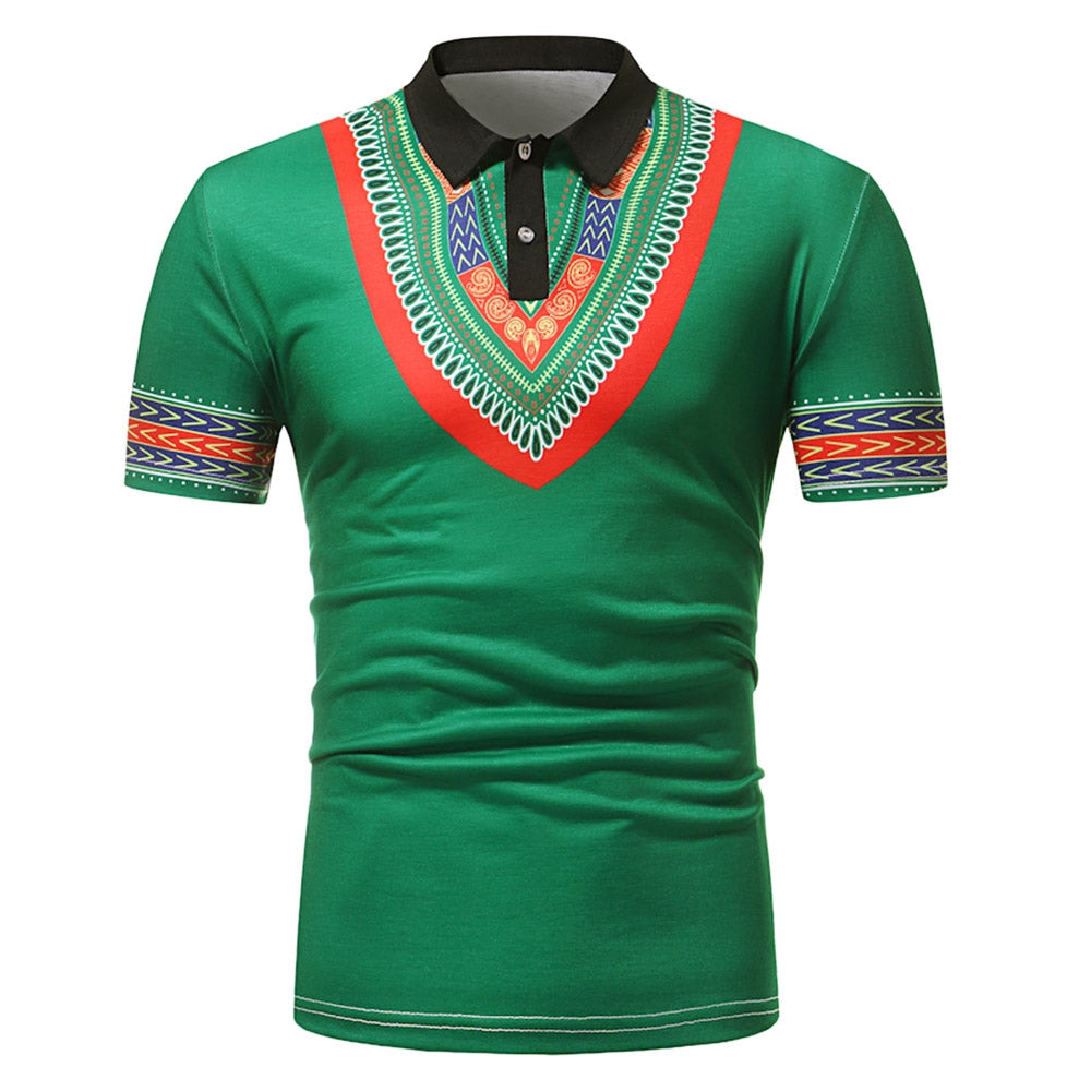 Men’s African Style Turn-Down Collar Shirt – Casual Short Sleeve Streetwear