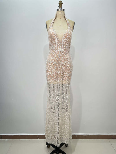 Sleeveless Sequin Fitted Long Party Dress