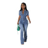 S4C European and American tight waist slim fit elastic stir fried flower washed denim jumpsuit jumpsuit flared pants