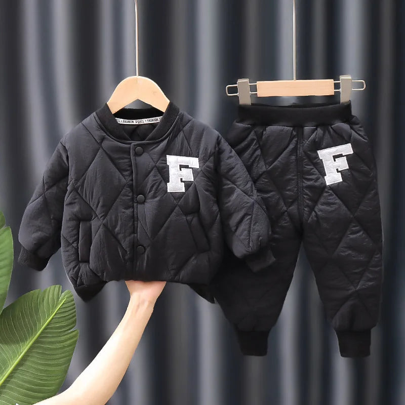 S4C Winter Boys Clothing Sets Alphabet Fashion Warm Coat And Pants 2Pcs Boys Suits Birthday Gifts New Kids Clothes