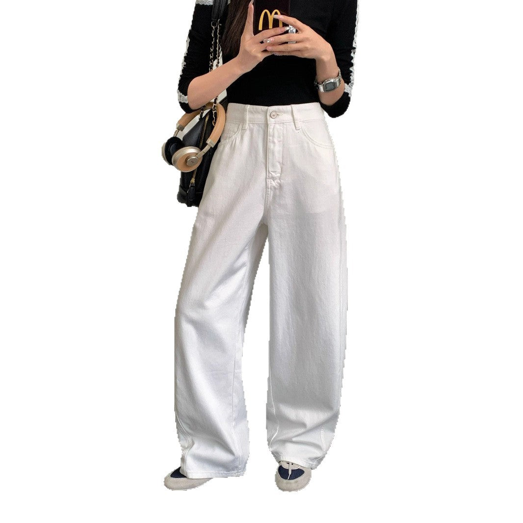 White Flare Denim Pants – High-Quality Korean Wide-Leg Trousers for Women
