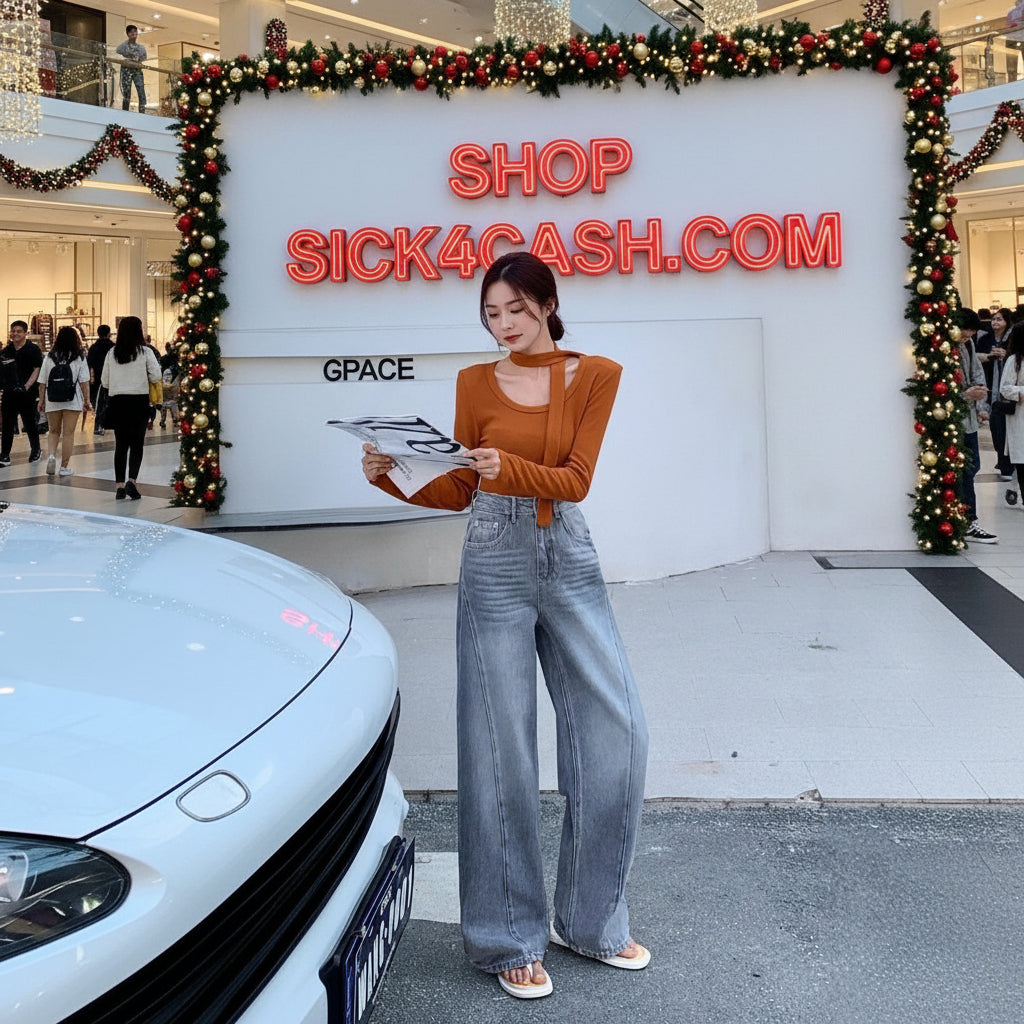 Woman holding a magazine in front of a promotional stand with 'Sick4Cash.com' and 'GPACE' branding.