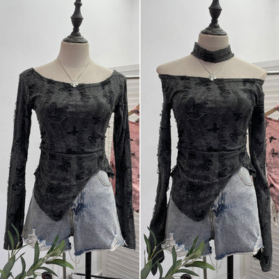 S4C Butterfly neck hanging long sleeved T-shirt top