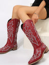 S4C PU Leather Embroidered Geometric Point Toe Boots