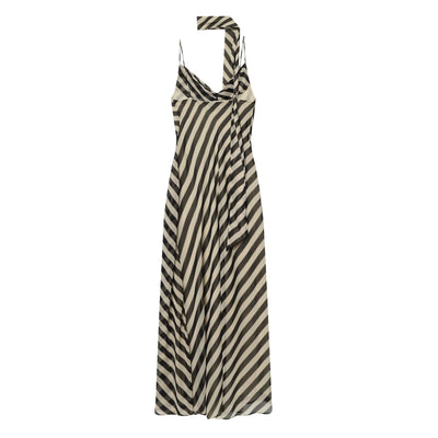 Striped ribbon decoration swing collar suspender long skirt