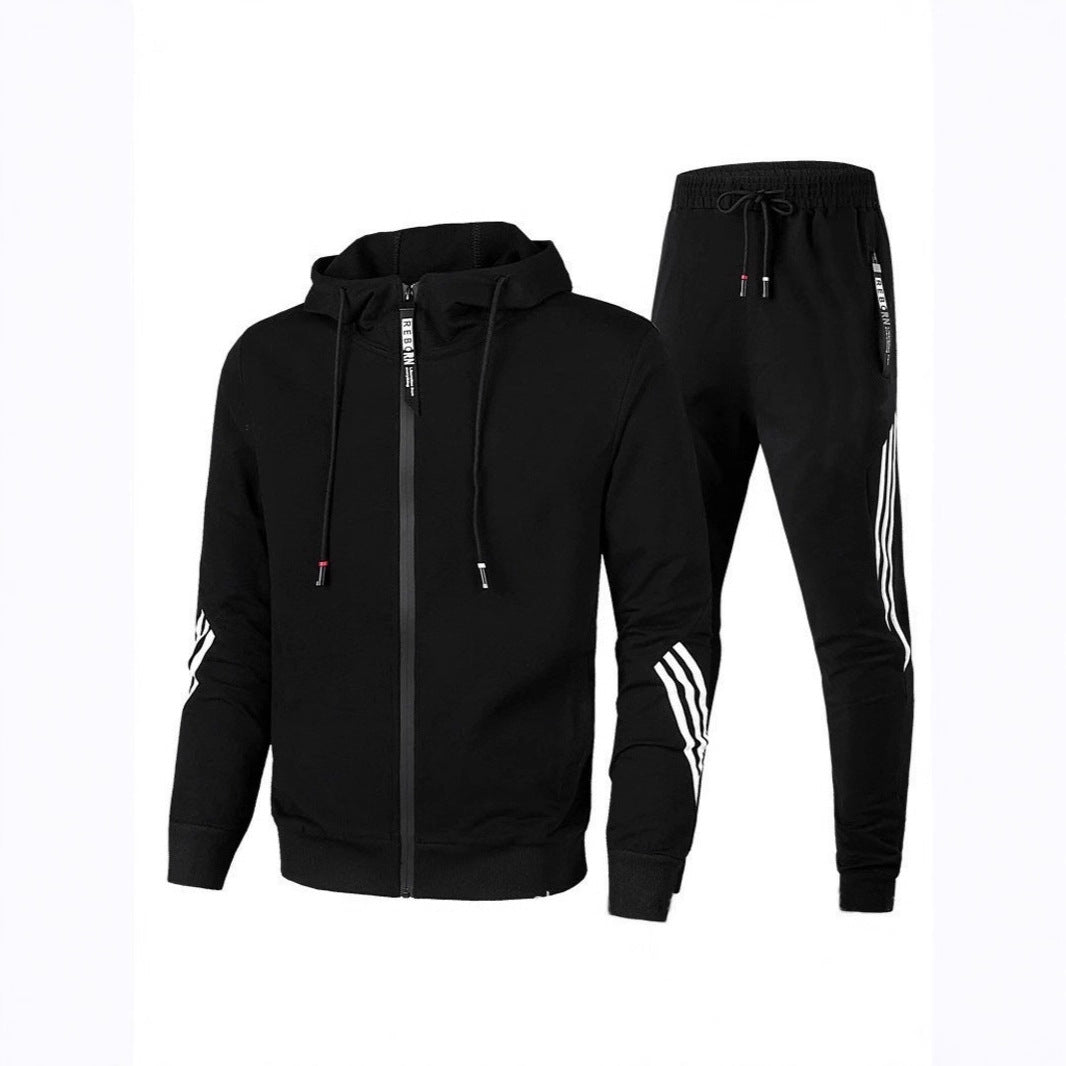 Black sweatsuit with stripes