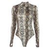 Sexy snake print long sleeved high neck jumpsuit for women