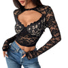 Long Sleeve Soft Lace Sexy Breathable Deep V-Neck Slim Fit Outerwear Spicy Girl Top for Women