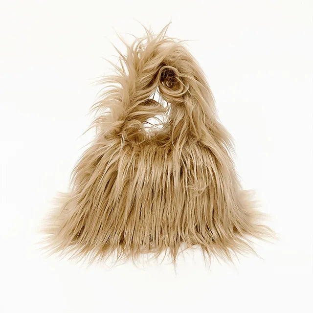 Twisted Faux Fur Shoulder Bag – Y2K Plush Chaos, Korean Streetcore Winter Tote Description:  Unleash the twisted twin of cozy. This faux fur shoulder bag isn’t soft—it’s savage. Born from the shadow grid of SICK4CASH®, this Y2K-