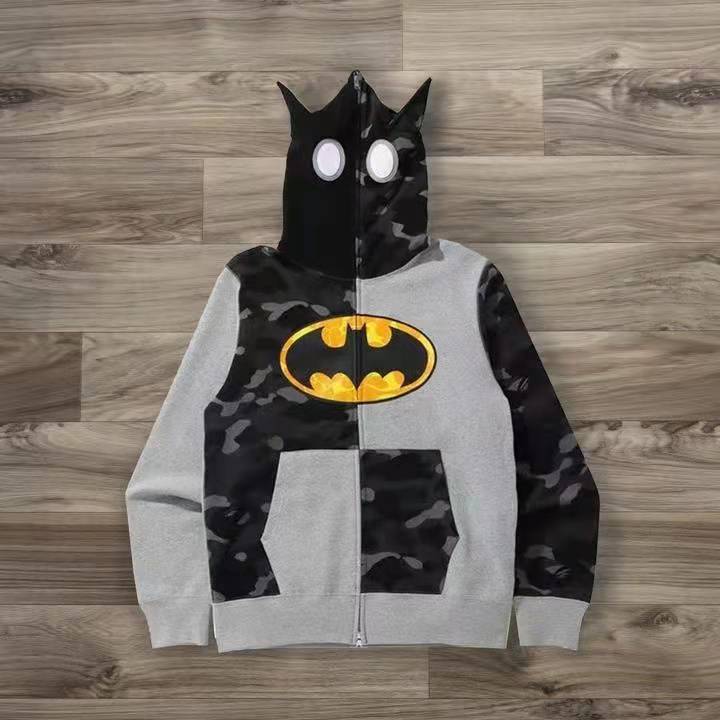 Teen Cartoon Camouflage Hoodie – Zipper Patchwork Cardigan with Bold Print & Hood