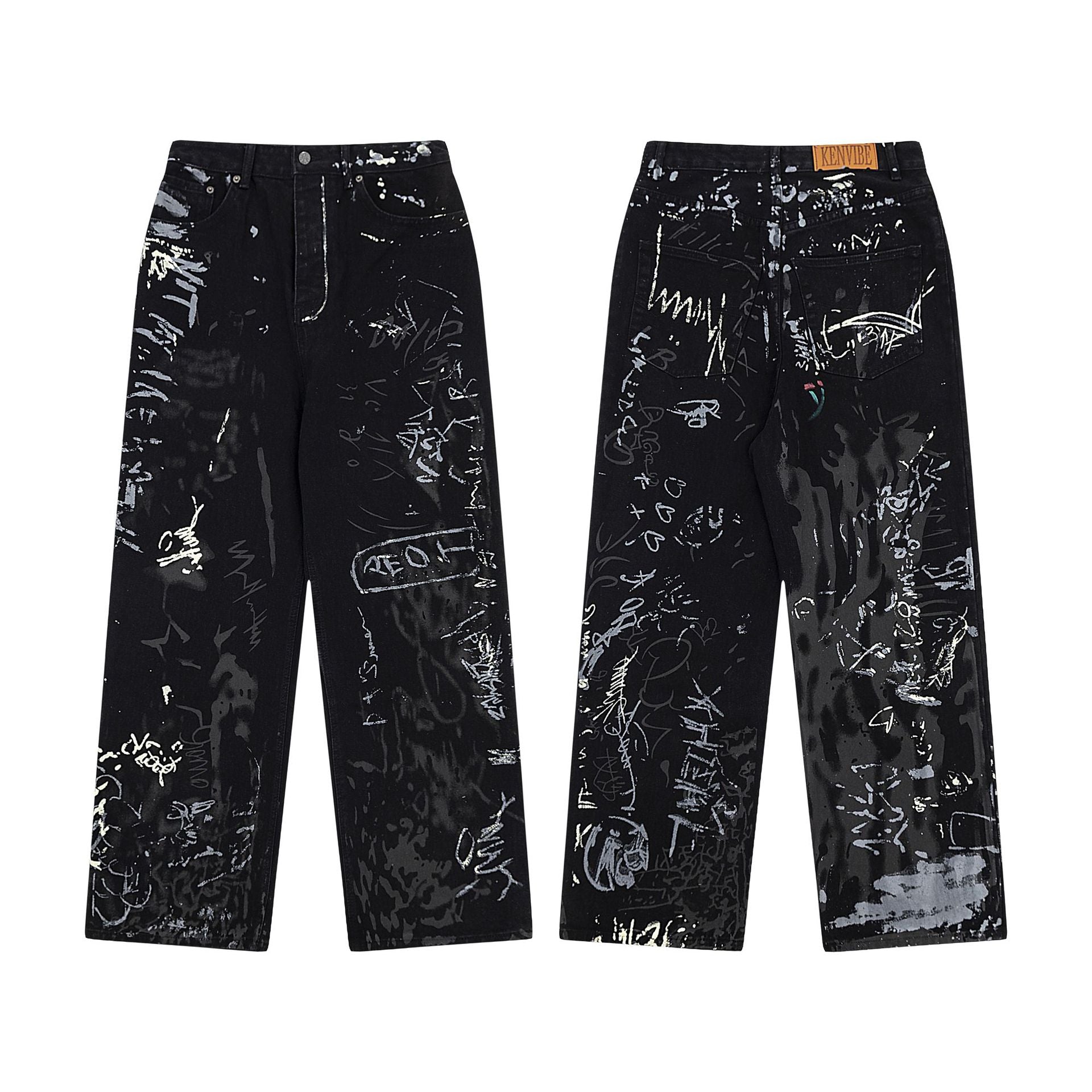 Men’s Graffiti Washed Denim Jeans – Streetwear with Attitude