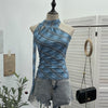Ribbon top hanging neck plaid camisole vest for women