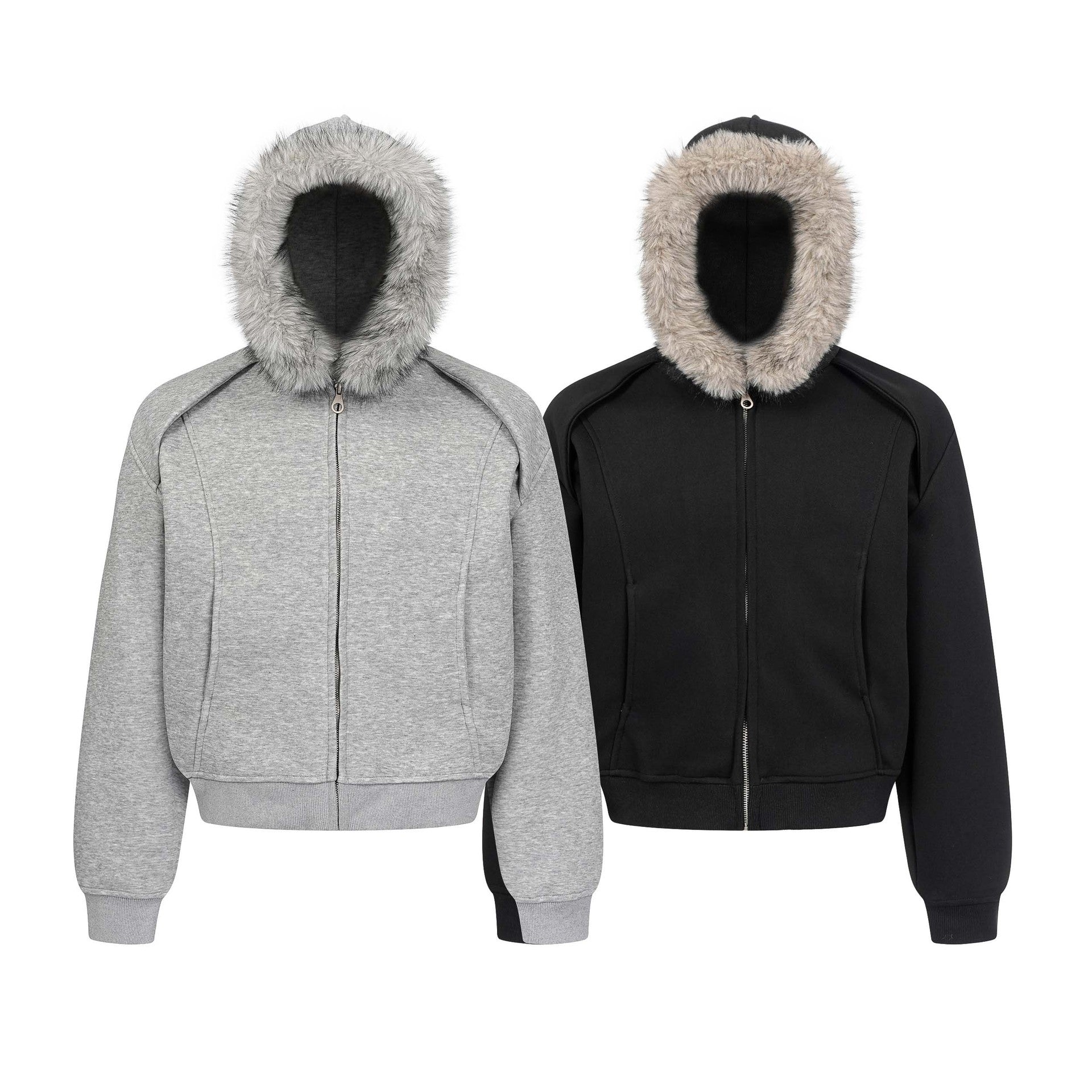 Trendy Loose Urban Streetwear Patchwork Minimalist Zip-Up Hooded