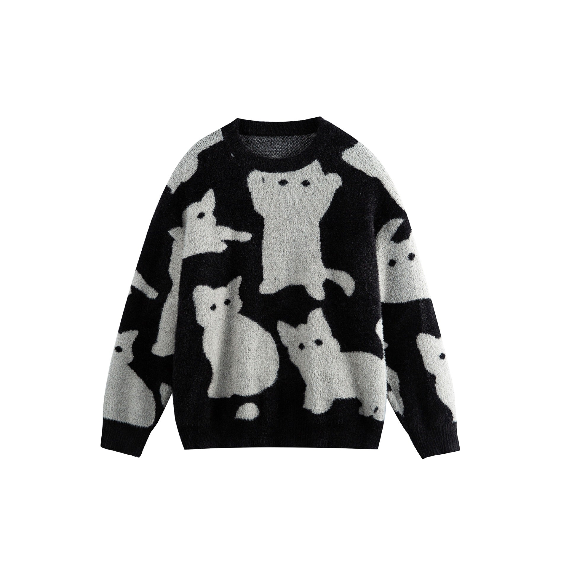 Color-Block Jacquard Knit Sweater Unisex Loose Fit Casual Design