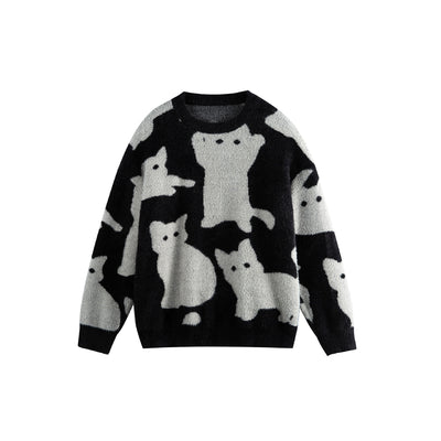 Color-Block Jacquard Knit Sweater Unisex Loose Fit Casual Design