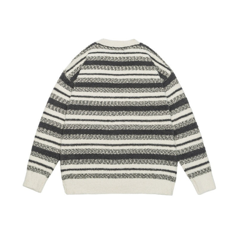 College Style Striped Mohair Loose Casual Unisex Sweater