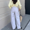 High-quality Pure Cotton White Denim Pants for Women,Loose Wide-leg Trousers with High Waist and Relaxed Fit Flare Long Pants