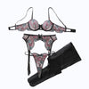Color blocked floral embroidery pure desire perspective shaping sexy lingerie split set