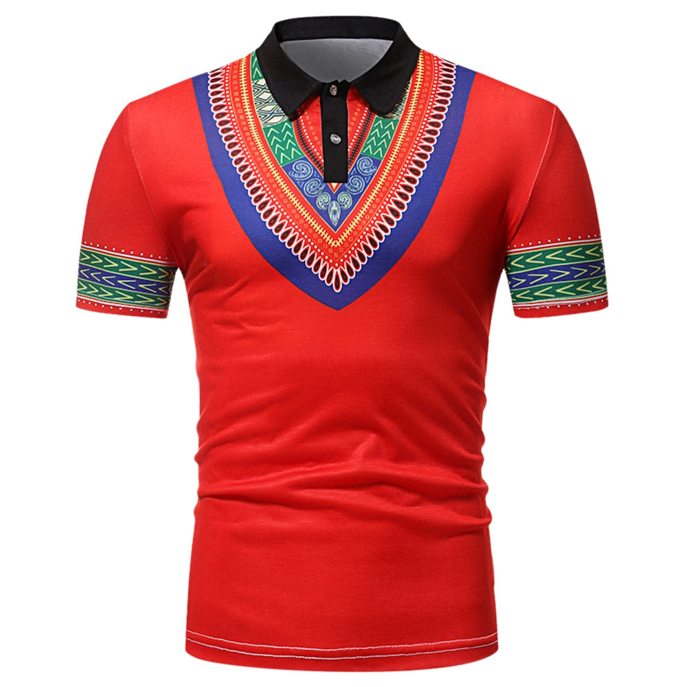 Men’s African Style Turn-Down Collar Shirt – Casual Short Sleeve Streetwear