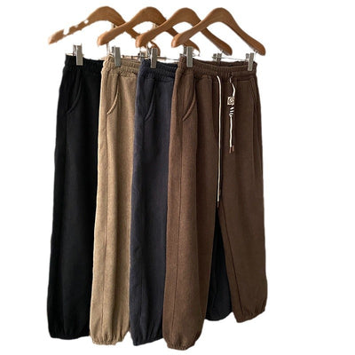Velvet Casual Trousers for Women High Waist Drawstring Cuffed Harem Long Pants