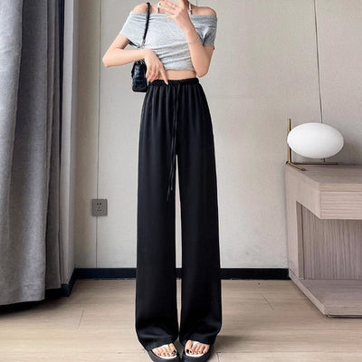 S4C Women's Pants FALL Thin High Waist Leisure Sunscreen Ice Silk Satin Wide Leg Straight Trousers