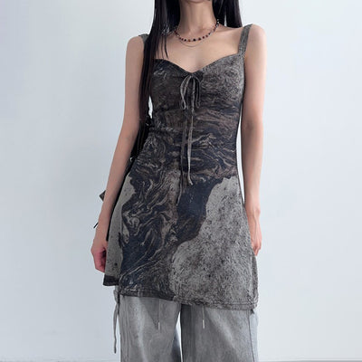 Post-Apocalyptic Dark Style Sand-Flowing Bowknot Mid-Length Strapless V-Neck Tied Backless Retro Dress