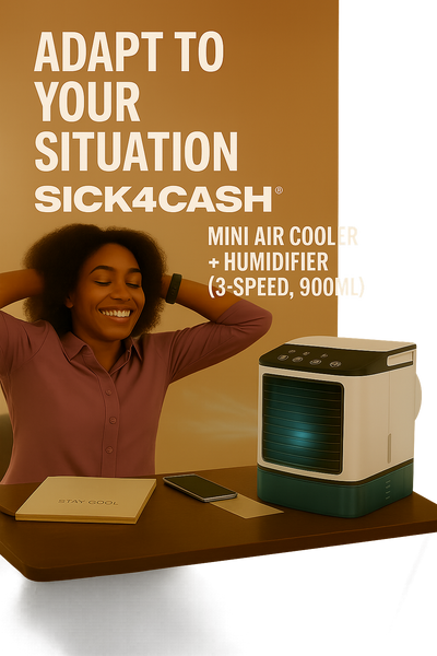 SICK4CASH® Stay Cool, Stay Grinding Air Fan & Humidifier — For Studios, Bedrooms & Office Spaces