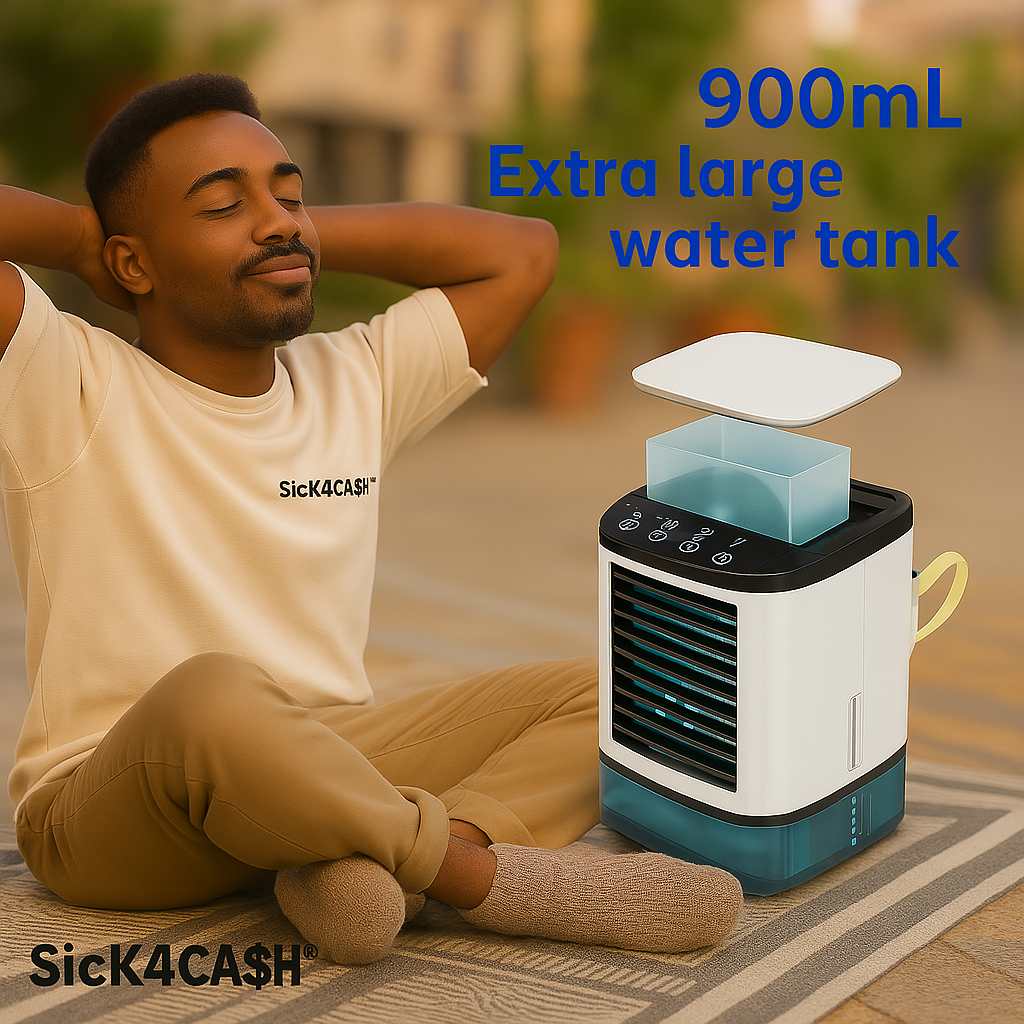 SICK4CASH® Stay Cool, Stay Grinding Air Fan & Humidifier — For Studios, Bedrooms & Office Spaces