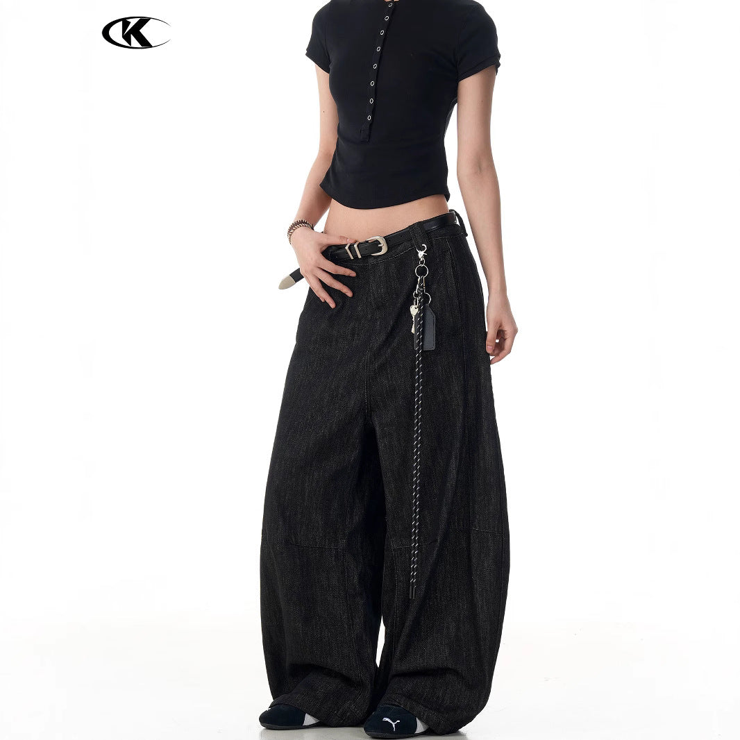 Black Tapered Jeans for Men and Women Casual Wide-Leg Long Pants
