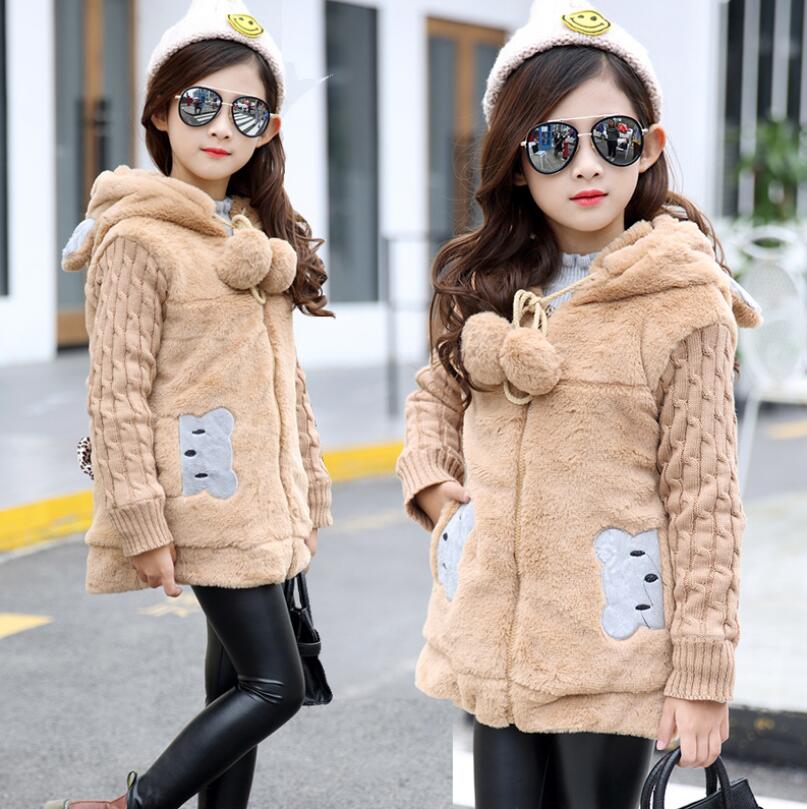 Girl's Lovely Little Bear Winter Coat – Faux Fur Fleece Jacket