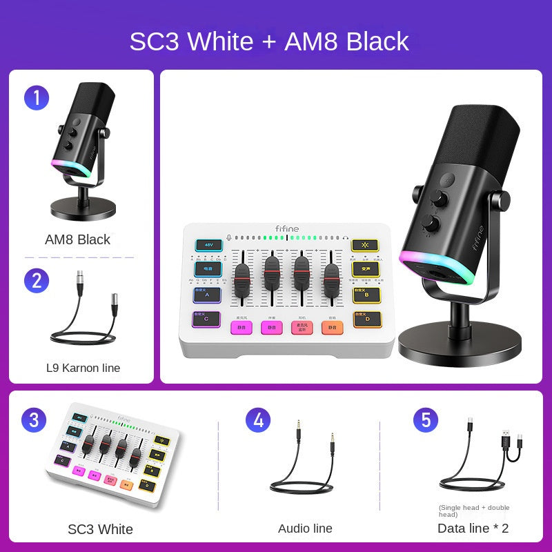 Fifine SC3 Streaming Kit – USB Sound Card + Microphone Full Set for Gaming, Karaoke & Desktop Recording