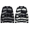 Striped Star Mohair Crew Neck Sweater Men's Loose Casual Couple Knit Top
