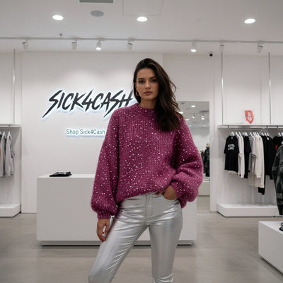 Sequined Lantern Sleeve Sweater - Premium Knit