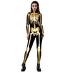 Gold Mechanical Bone Skull Costume Women Halloween Outfit Skeleton Costumes Plus Size Jumpsuit Scary Bodysuit