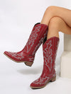 S4C PU Leather Embroidered Geometric Point Toe Boots